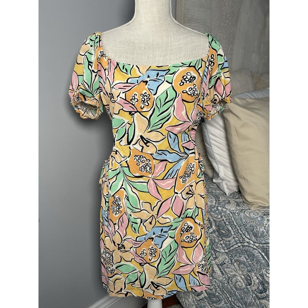 ASTR The Label Tropical Papaya Floral Dress Puff Sleeve Cutout Resortwear S